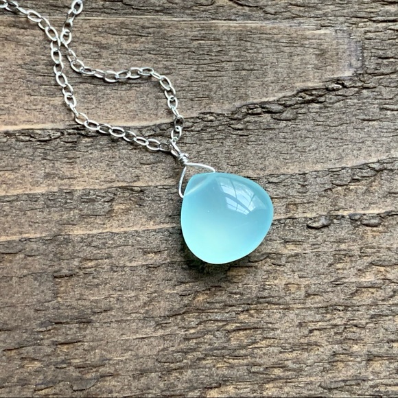 Aqua Chalcedony Necklace 925 Sterling Silver - Picture 3 of 4